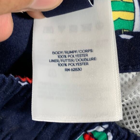 Lands End L Mens Volley Swim Trunks UPF 50 Deep Sea Navy Sailboats - Picture 9 of 11